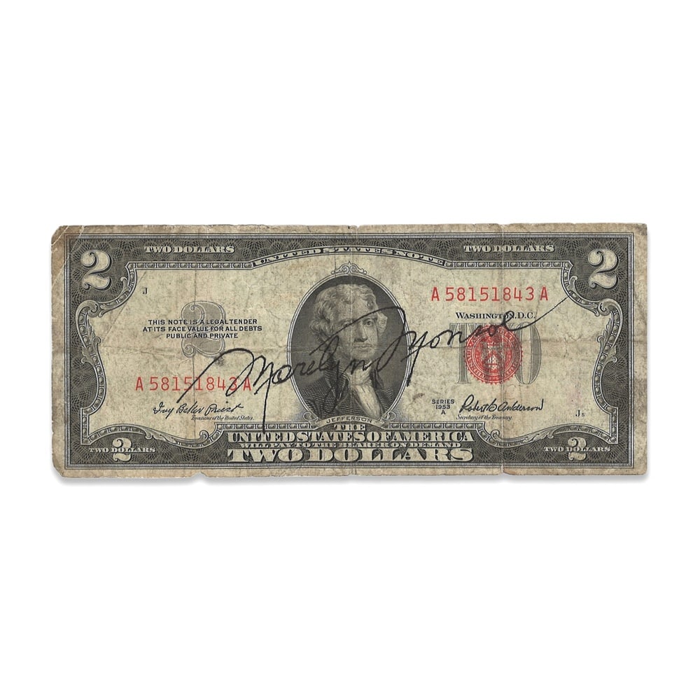 MARILYN MONROE SIGNED U.S. TWO DOLLAR NOTE (1 of 2)