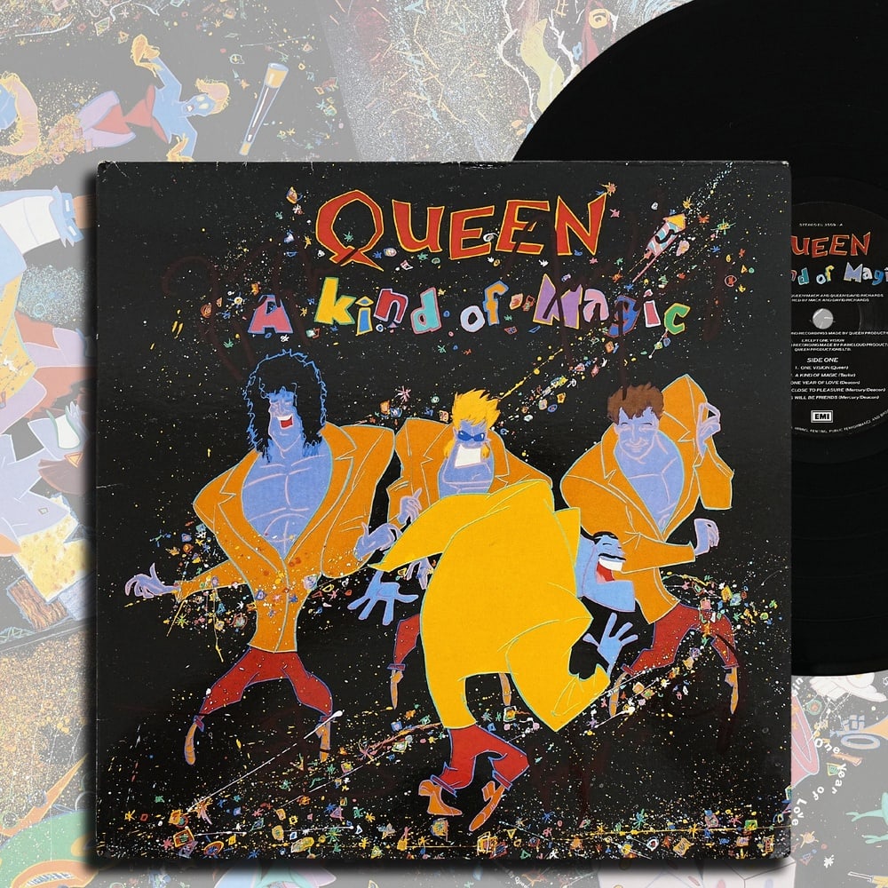 QUEEN FULLY SIGNED "A KIND OF MAGIC" LP (U.K. FIRST PRESSING): 12 1/4 x 12 1/4 in Released in 1986, A Kind of Magic served as the companion album to the film Highlander and became one of Queen's most commercially successful releases of the decade. Featuring endur