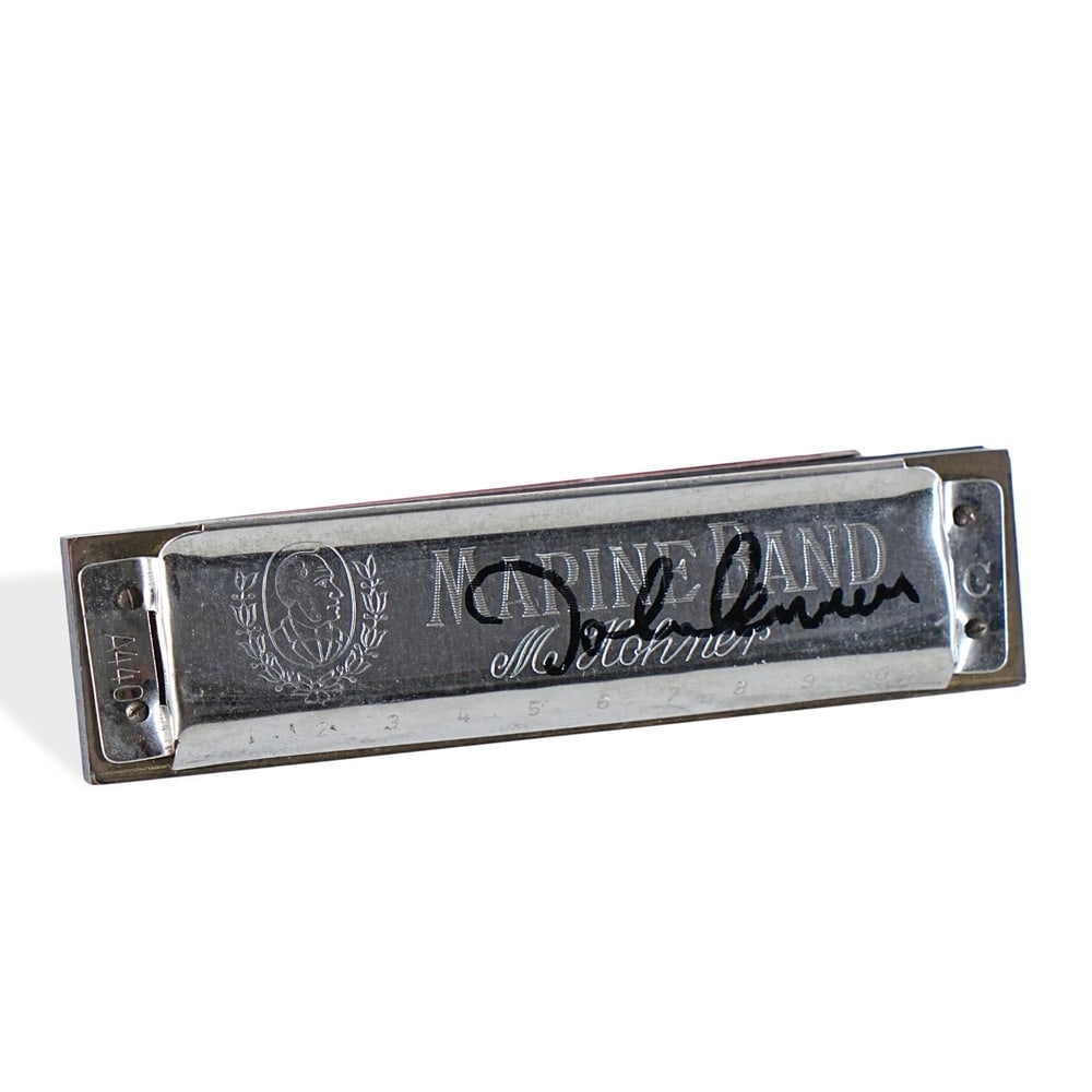 JOHN LENNON SIGNED HOHNER MARINE BAND 1896 HARMONICA: 4 x 1 in (10 x 2.5 cm) Provenance and Authentication: According to the accompanying documentation provided by the consignor, the signatures have been examined with reference to multiple factors,