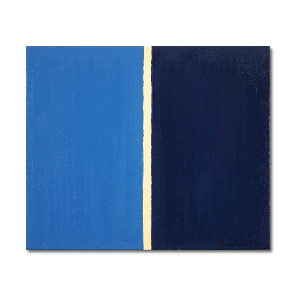 BARNETT NEWMAN (1905-1970), ATTRIBUTED TO, OIL ON CANVAS: Signed (lower right) Image dimensions: 24 x 20 1/8 in (61 x 51 cm) This painting comes with coa. Barnett Newman's Genesis Blue from 1963 stands as a refined statement of the artist's mature