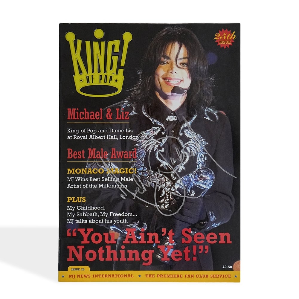 MICHAEL JACKSON SIGNED "KING! OF POP" MAGAZINE: 11 3/4 x 8 1/4 in (29.8 x 21 cm) Provenance and Authentication: This collectible has undergone a rigorous forensic evaluation. The signatures were carefully analyzed across multiple criteria, includin