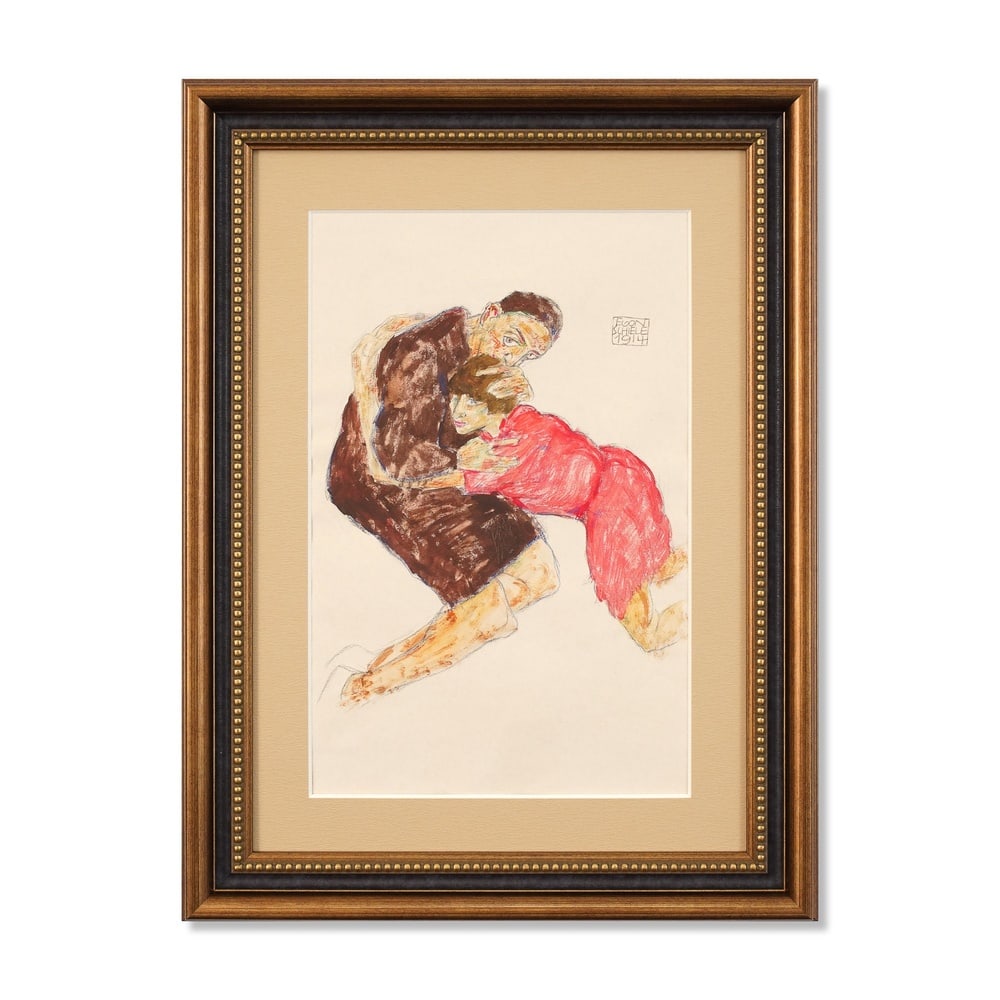 EGON SCHIELE (1890-1918), ATTRIBUTED TO, GOUACHE AND BLACK CRAYON ON PAPER: Signed (upper right) Image Dimensions: 18 5/8 x 12 in (47.4 x 30.5 cm) Framed Dimensions: 26 3/4 x 20 1/8 in (68 x 51 cm) This painting comes with COA. Egon Schiele remains one of the most
