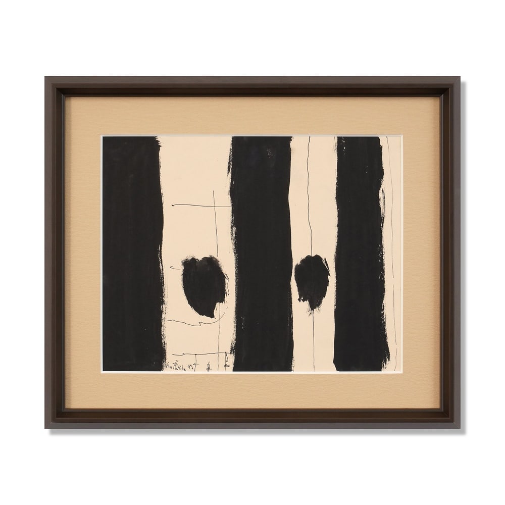 ROBERT MOTHERWELL (1915-1991), ATTRIBUTED TO, INK ON PAPER: Signed (lower left) Image Dimensions: 11 3/8 x 14 1/2 in (28.9 x 36.8 cm) Framed Dimensions: 16 7/8 x 19 7/8 in (43 x 50.5 cm) This painting comes with COA. Robert Motherwell remains one of the defini