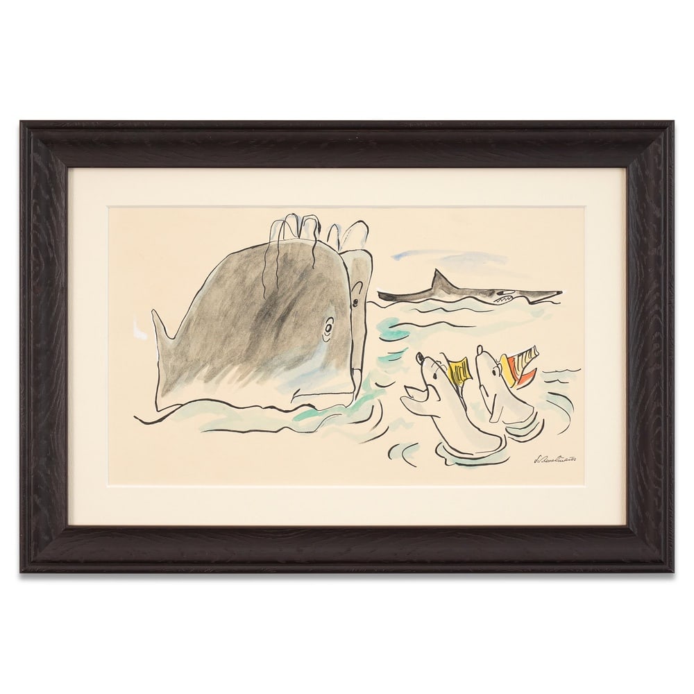 LUDWIG BEMELMANS SIGNED DRAWING: Image Dimensions: 12 3/8 x 21 1/8 in (31.3 x 53.7 cm) Framed Dimensions: 20 1/8 x 29 in (51 x 73.6 cm) Provenance and Authentication: This collectible has undergone a rigorous forensic evaluation.