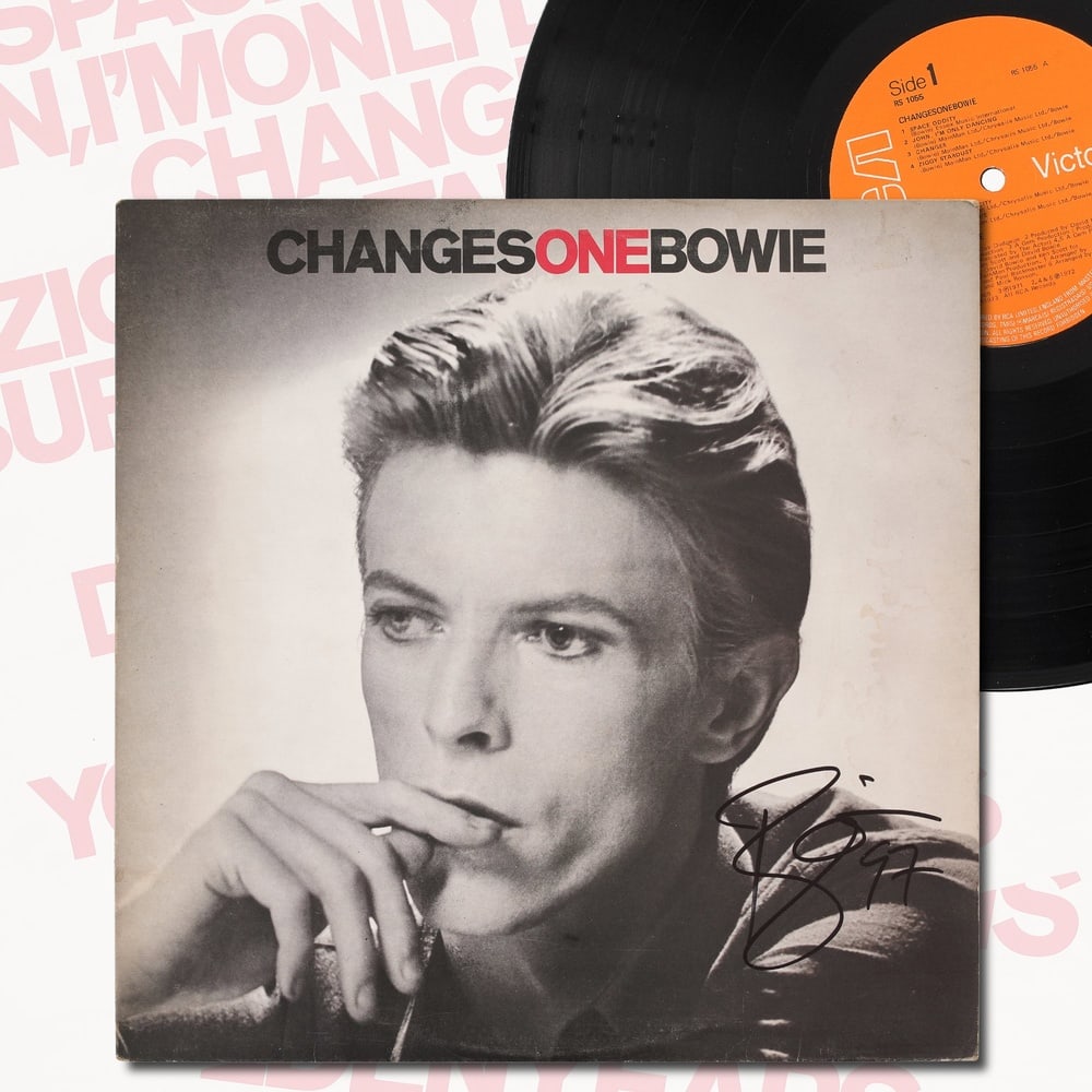 DAVID BOWIE SIGNED "CHANGESONEBOWIE" LP: 12 1/4 x 12 1/4 in Provenance and Authentication: This collectible has undergone a rigorous forensic evaluation. The signatures were carefully analyzed across multiple criteria, including ink