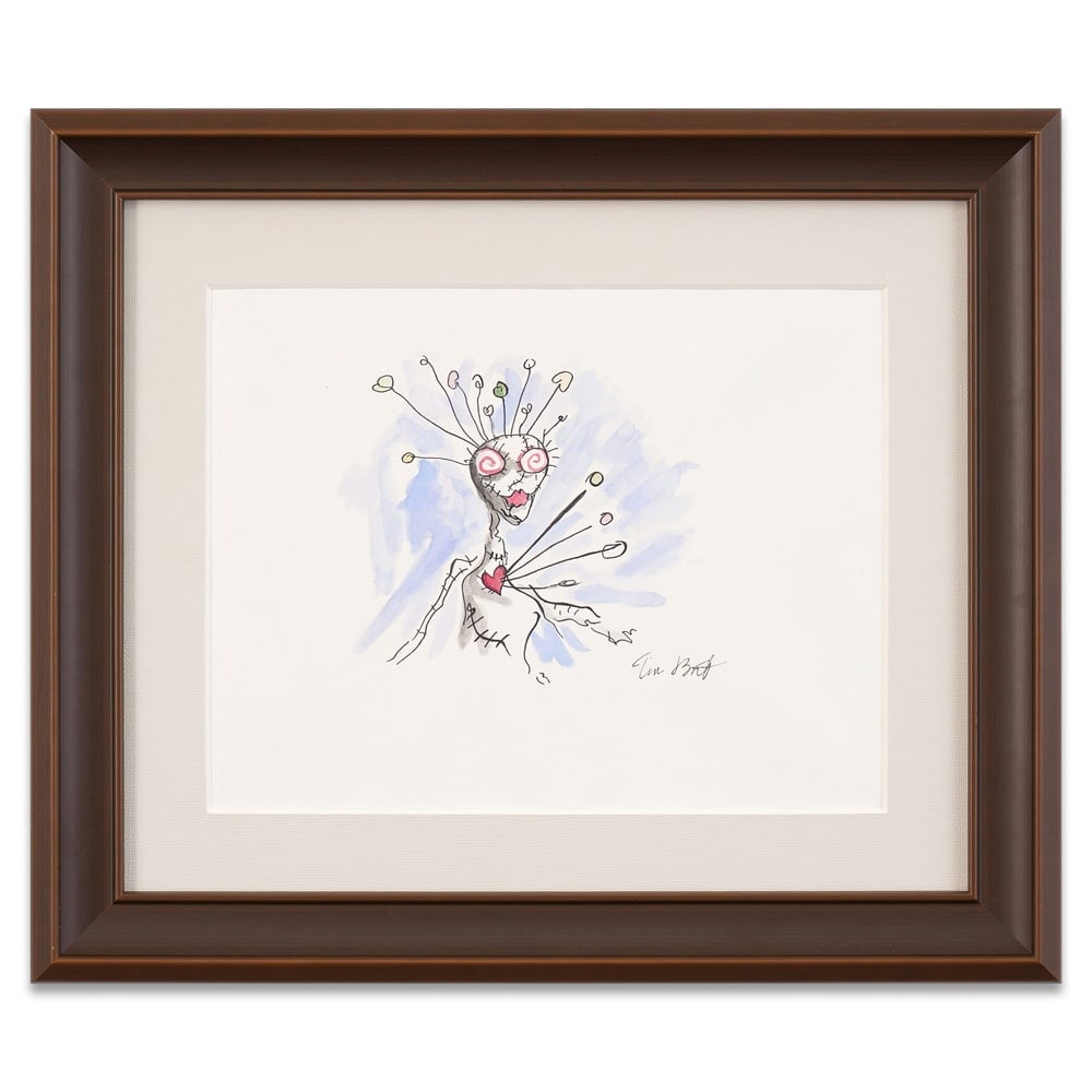 TIM BURTON SIGNED INK AND WATERCOLOR DRAWING: Image Dimensions: 10 3/4 x 13 3/4 in (27.4 x 34.9 cm) Framed Dimensions: 18 1/8 x 21 1/8 in (46 x 53.6 cm) Provenance and Authentication: This collectible has undergone a rigorous forensic