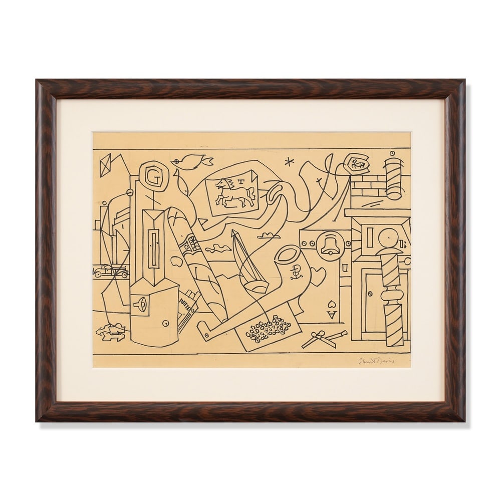 STUART DAVIS (1892-1964), ATTRIBUTED TO, INK, ATTRIBUTED TO, CRAYON AND PENCIL ON PAPER (1 of 3)