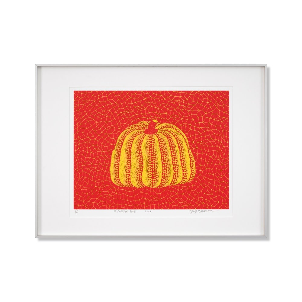 YAYOI KUSAMA (B.1929), SILKSCREEN PRINT: Signed (lower right) Image Dimensions: 16 3/4 x 13 3/8 in (42.5 x 34 cm) Framed Dimensions: 23 7/8 x 17 7/8 in (60.5 x 45.5 cm) Yayoi Kusama (b. 1929) stands as one of the most iconic and influential 