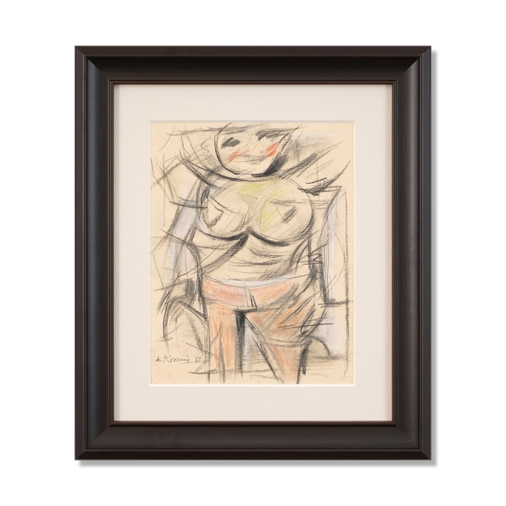 WILLEM DE KOONING (1904-1997), ATTRIBUTED TO, CHARCOAL AND PASTEL ON PAPER: Signed (lower left) Image Dimensions: 13 x 10 in (33 x 25.4 cm) Framed Dimensions: 20 1/8 x 17 1/8 in (51 x 43.5 cm) This painting comes with COA. Willem de Kooning remains one of the defining