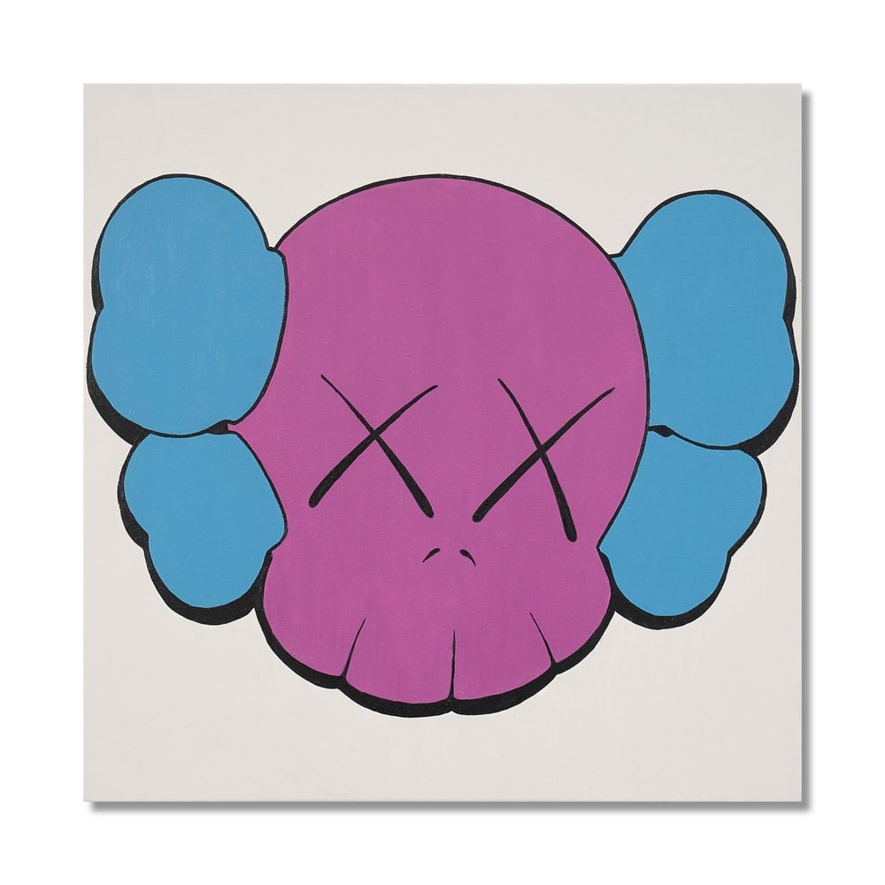 KAWS (B.1974), ATTRIBUTED TO, ACRYLIC ON CANVAS: Signed (verso) Image Dimensions: 16 1/8 x 16 1/8 in (41 x 41 cm) This painting comes with COA. KAWS has established a highly recognizable visual identity by transforming familiar cultural imagery into