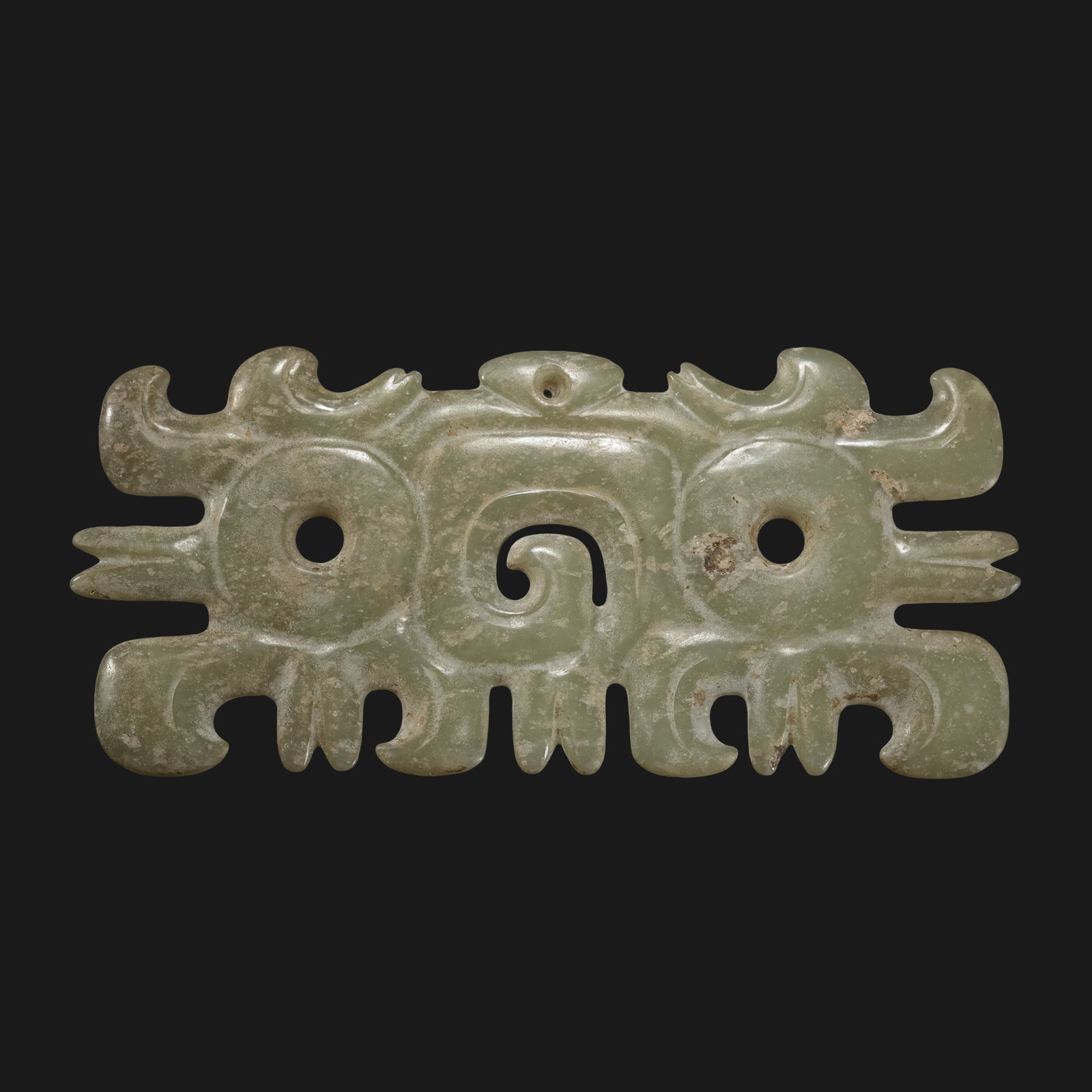 Neolithic Hongshan Culture cloud-shaped jade pendant: L. 18 cm. W. 8.2 cm. Weight 166 gram.