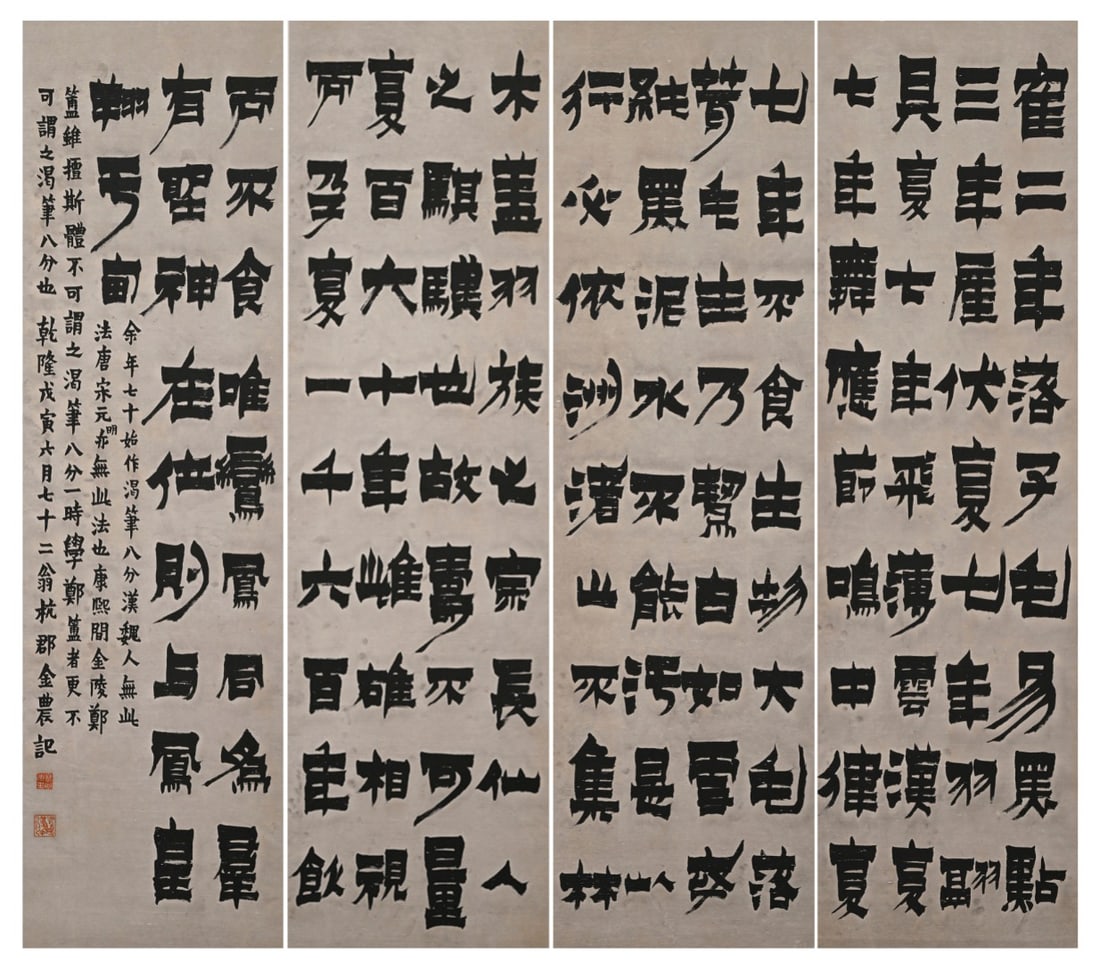 Four-panel calligraphy screen – Jin Nong - 2