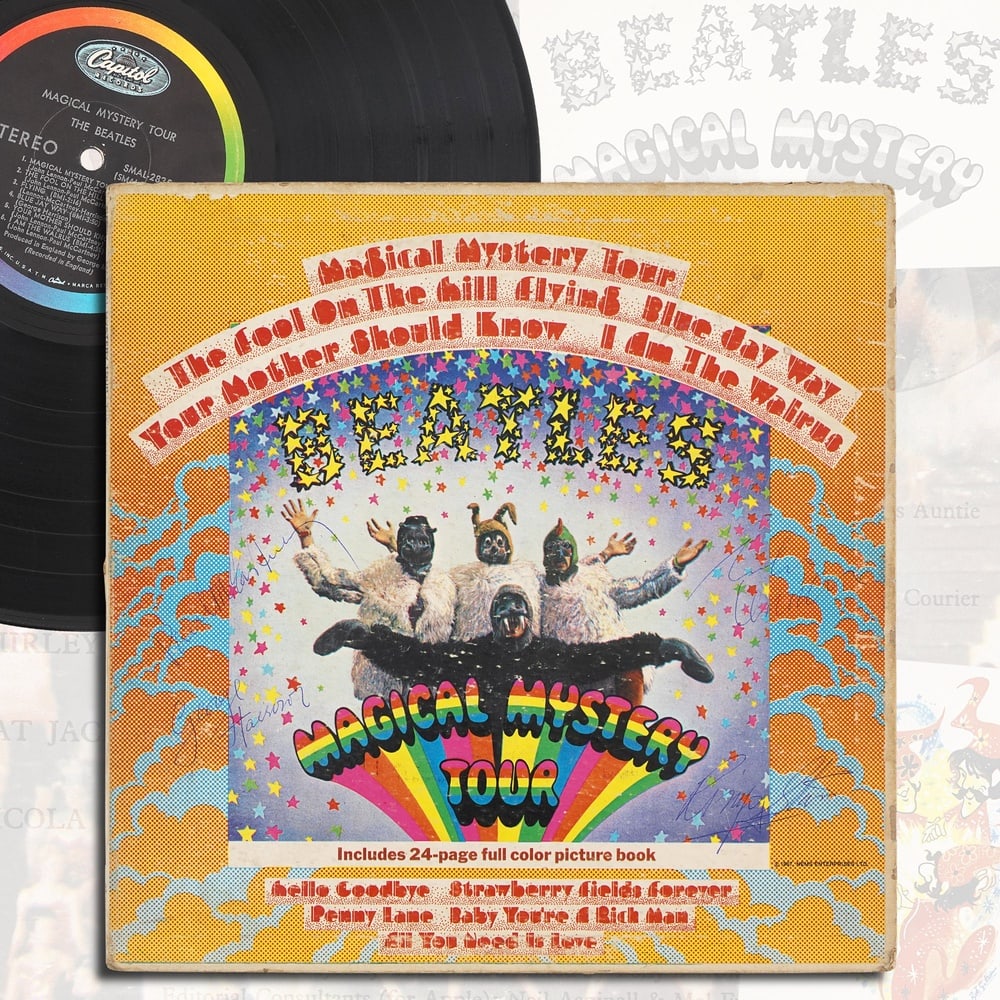 THE BEATLES FULLY SIGNED "MAGICAL MYSTERY TOUR" LP: 12 1/4 x 12 1/4 in Provenance and Authentication: According to the Letter of Authenticity (LOA) and Certificate of Authenticity (COA) provided by the consignor, this collectible was subjected to a