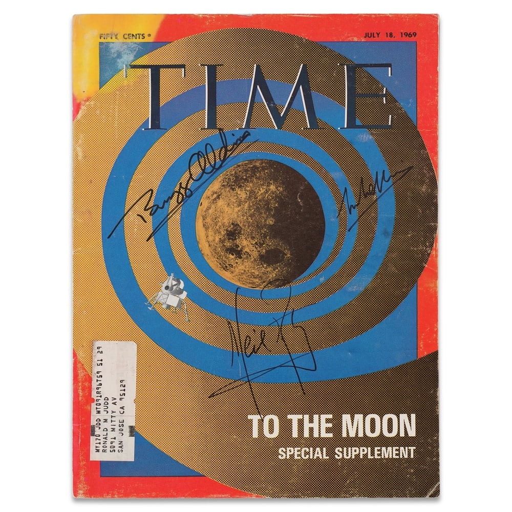 APOLLO 11 CREW SIGNED 1969 TIME "TO THE MOON" SPECIAL SUPPLEMENT: 8 1/4 x 11 1/8 in (21 x 28.3 cm) Provenance and Authentication: According to the Letter of Authenticity (LOA) and Certificate of Authenticity (COA) provided by the consignor, this collectible was