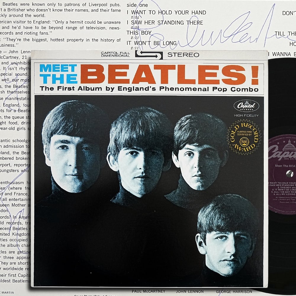 THE BEATLES FULLY SIGNED "MEET THE BEATLES!" LP (U.S. FIRST PRESSING): 12 1/4 x 12 1/4 in Released by Capitol Records in 1964, Meet the Beatles! introduced Beatlemania to the American market and became one of the defining albums of the British Invasion. Featuring
