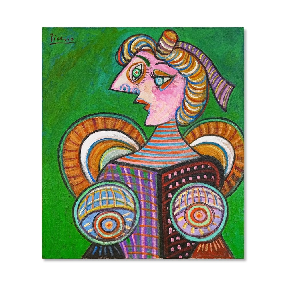 PABLO PICASSO (1881-1973), ATTRIBUTED TO, OIL ON CANVAS: Signed (upper left) Image Dimensions: 31 1/2 x 27 5/8 in (80.1 x 70.1 cm) This painting comes with COA. Pablo Picasso's approach to the human figure evolved continuously throughout his career, yet rem