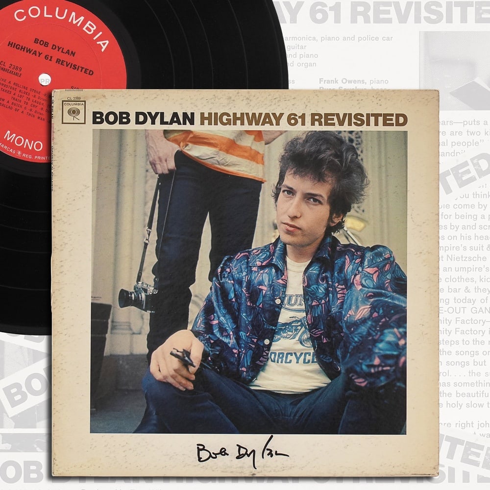BOB DYLAN SIGNED "HIGHWAY 61 REVISITED" LP: 12 1/4 x 12 1/4 in Provenance and Authentication: According to the Letter of Authenticity (LOA) and Certificate of Authenticity (COA) provided by the consignor, this collectible was subjected to a for