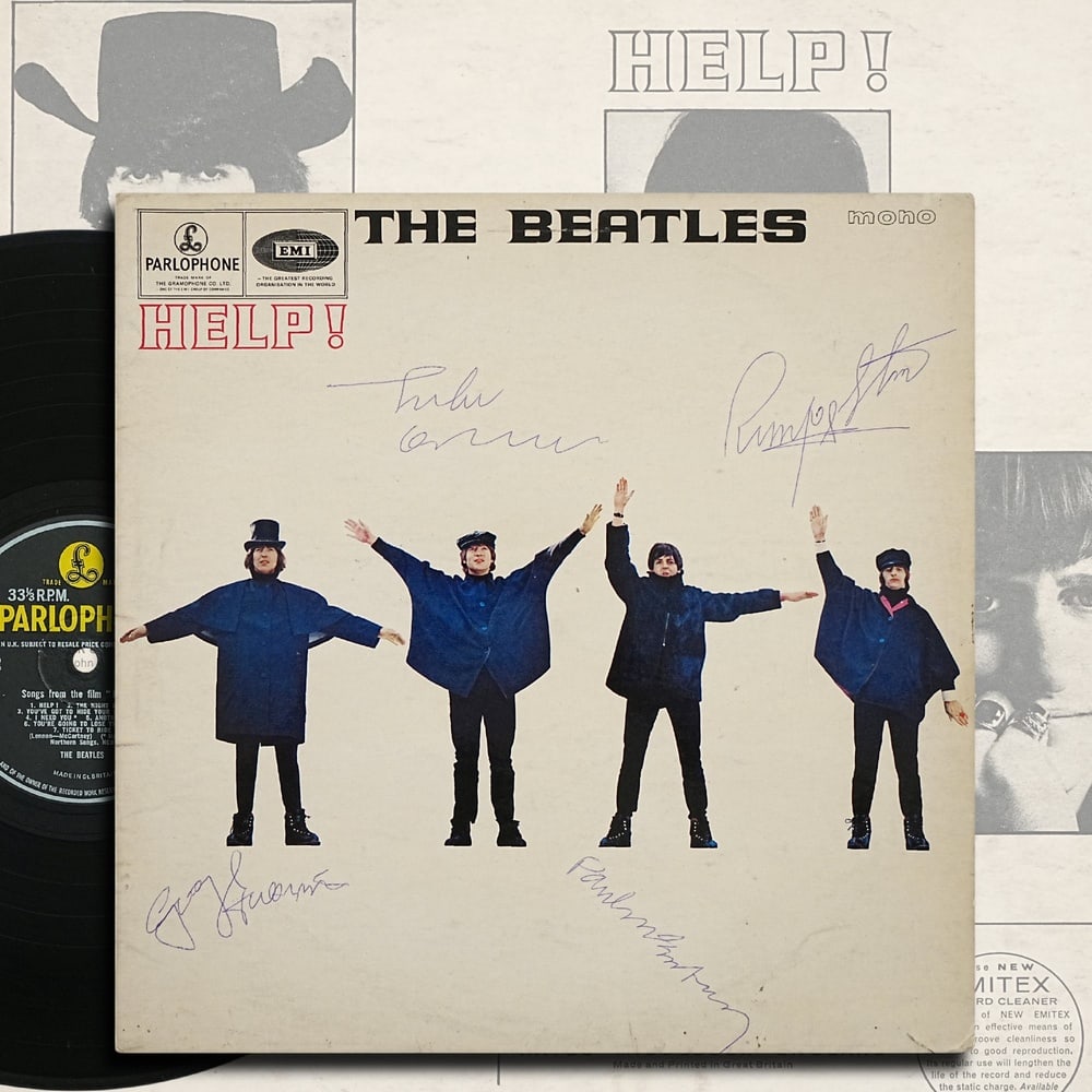 THE BEATLES FULLY SIGNED "HELP!" UK FIRST PRESS mono LP: 12 1/4 x 12 1/4 in Provenance and Authentication: According to the Letter of Authenticity (LOA) and Certificate of Authenticity (COA) provided by the consignor, this collectible was subjected to a for