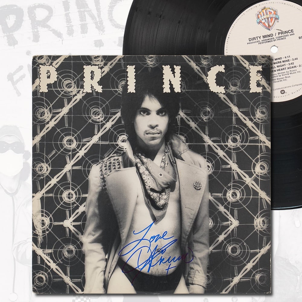 PRINCE SIGNED "DIRTY MIND" LP: 12 1/4 x 12 1/4 in Provenance and Authentication: According to the Letter of Authenticity (LOA) and Certificate of Authenticity (COA) provided by the consignor, this collectible was subjected to a for