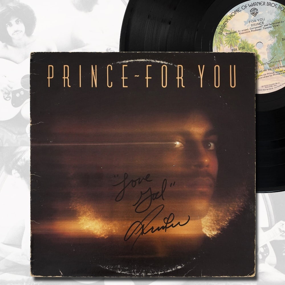 PRINCE SIGNED "FOR YOU" LP: 12 1/4 x 12 1/4 in Provenance and Authentication: According to the Letter of Authenticity (LOA) and Certificate of Authenticity (COA) provided by the consignor, this collectible was subjected to a