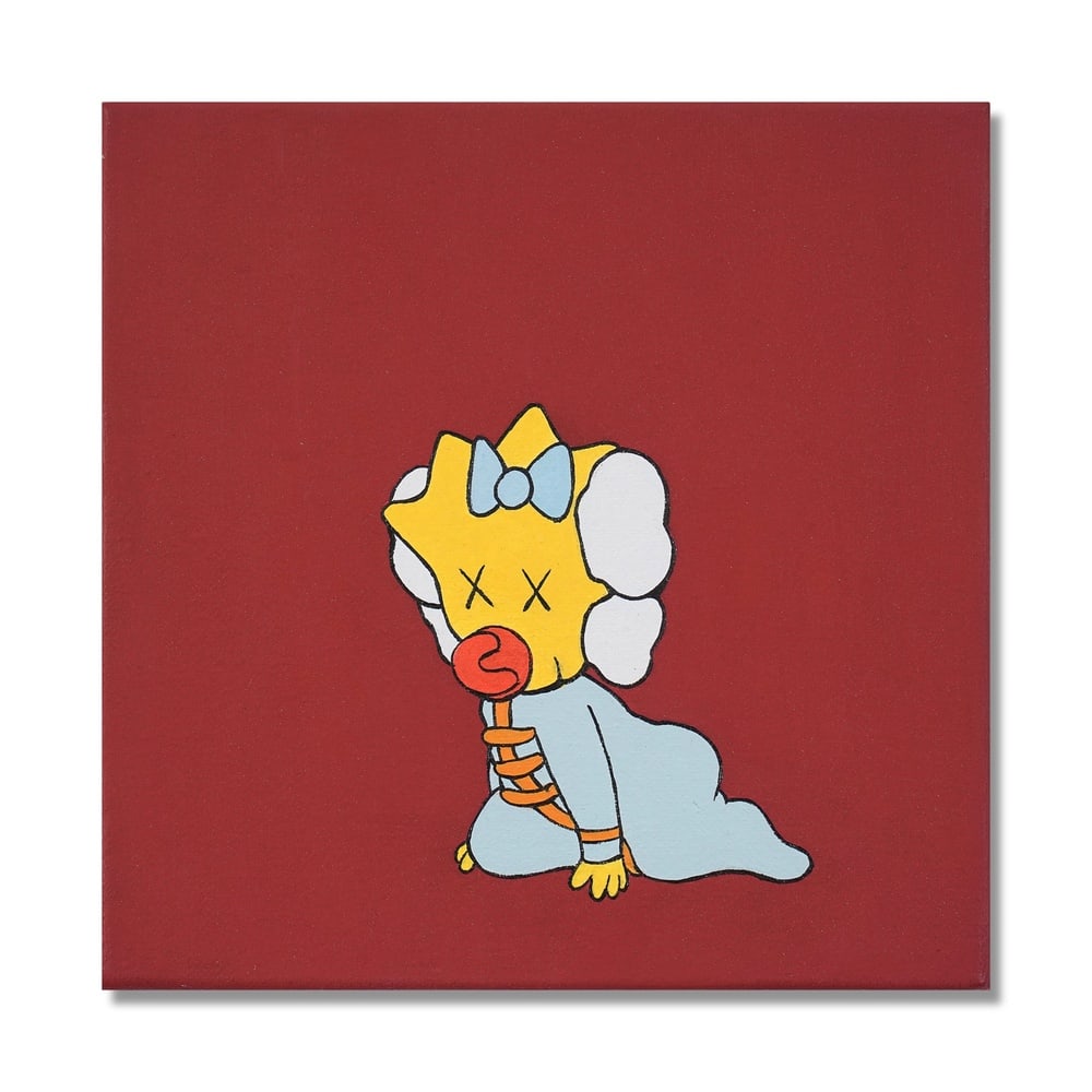KAWS (B.1974), ATTRIBUTED TO, ACRYLIC ON CANVAS: Signed (verso) Image Dimensions: 8 x 8 in (20.3 x 20.3 cm) This painting comes with COA. KAWS has established himself as one of the most influential figures in contemporary visual culture, bridging