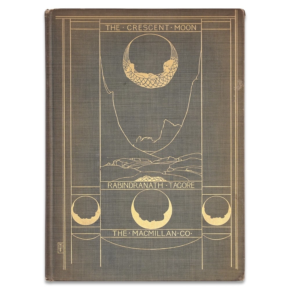 RABINDRANATH TAGORE SIGNED "THE CRESCENT MOON: CHILD-POEMS" BOOK: 7 5/8 x 5 1/2 in (19.4 x 14 cm) Provenance and Authentication: According to the Letter of Authenticity (LOA) and Certificate of Authenticity (COA) provided by the consignor, this collectible was