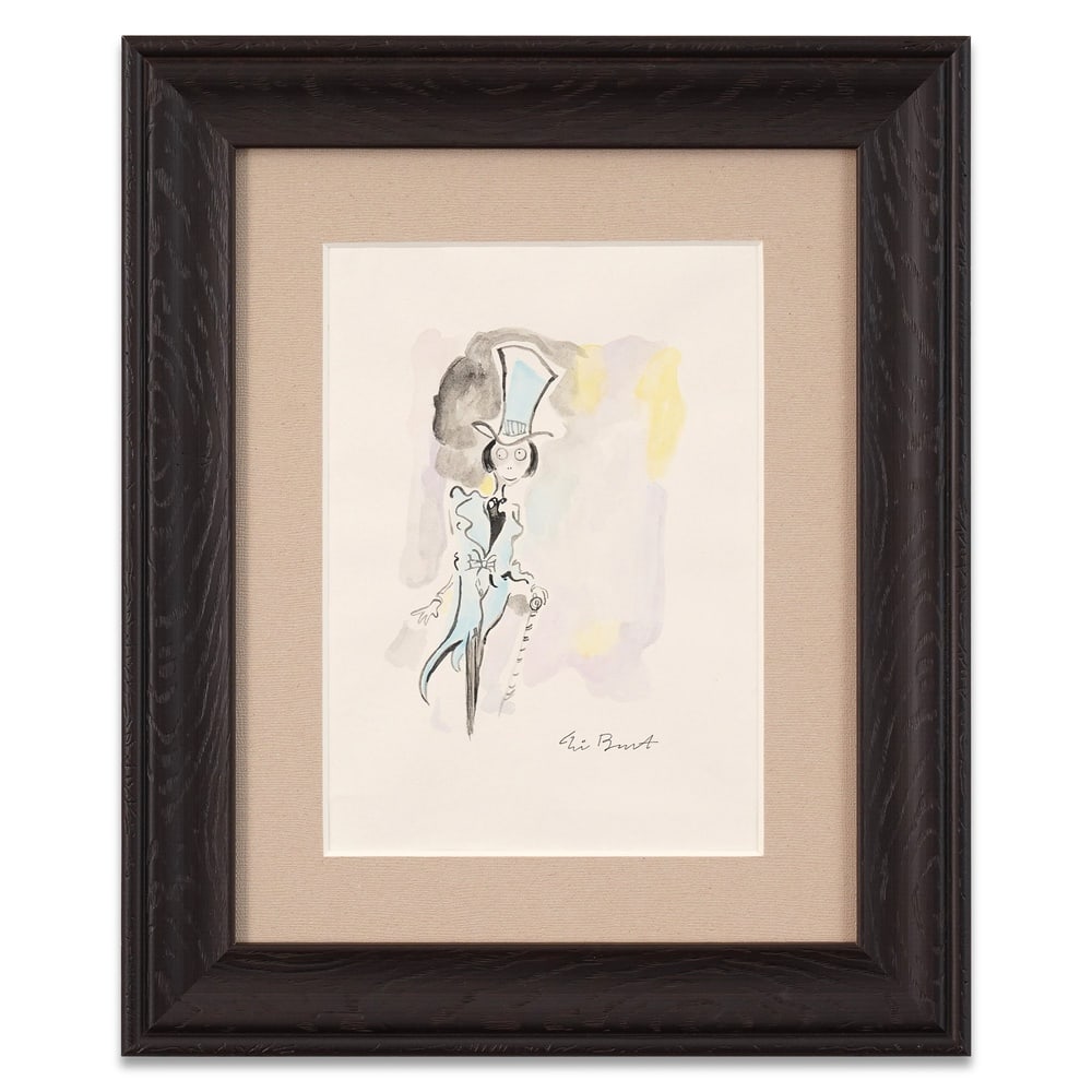 TIM BURTON SIGNED FIGURAL DRAWING: Image Dimensions: 11 3/8 x 8 in (29 x 20.4 cm) Framed Dimensions: 19 1/8 x 15 7/8 in (48.7 x 40.3 cm) Provenance and Authentication: According to the Letter of Authenticity (LOA) and Certificate of