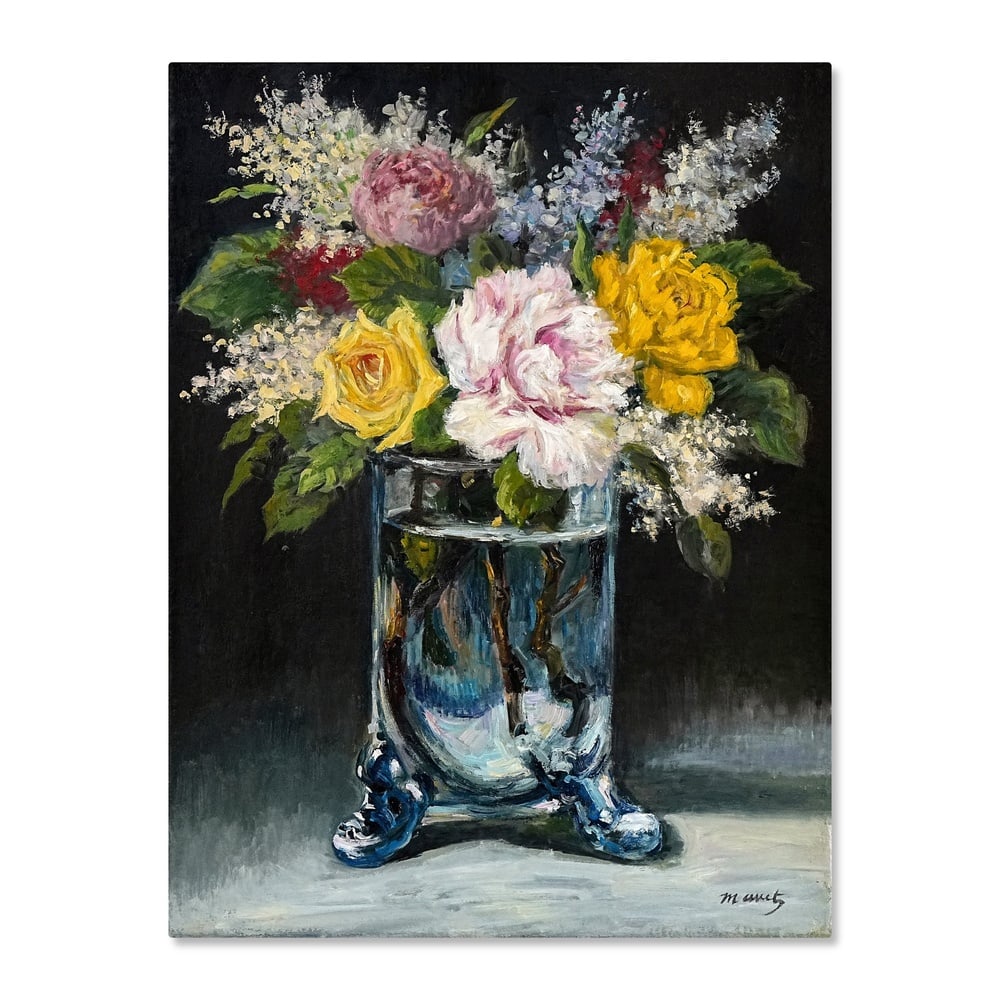 EDOUARD MANET (1832-1883), ATTRIBUTED TO, OIL ON CANVAS: Signed (lower right) Image Dimensions: 24 1/4 x 18 in (61.5 x 45.7 cm) This painting comes with COA. This oil painting presents a concentrated floral still life centered upon a bouquet arranged in a