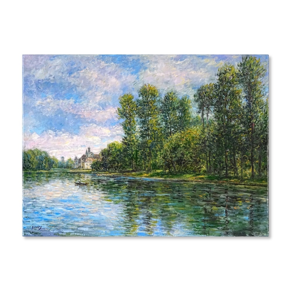 ALFRED SISLEY (1839-1899), ATTRIBUTED TO, OIL ON CANVAS: Signed (lower left) Image Dimensions: 22 3/4 x 31 in (57.5 x 78.5 cm) This painting comes with COA. This oil painting depicts a tranquil riverside landscape at Moret, structured around an expansive