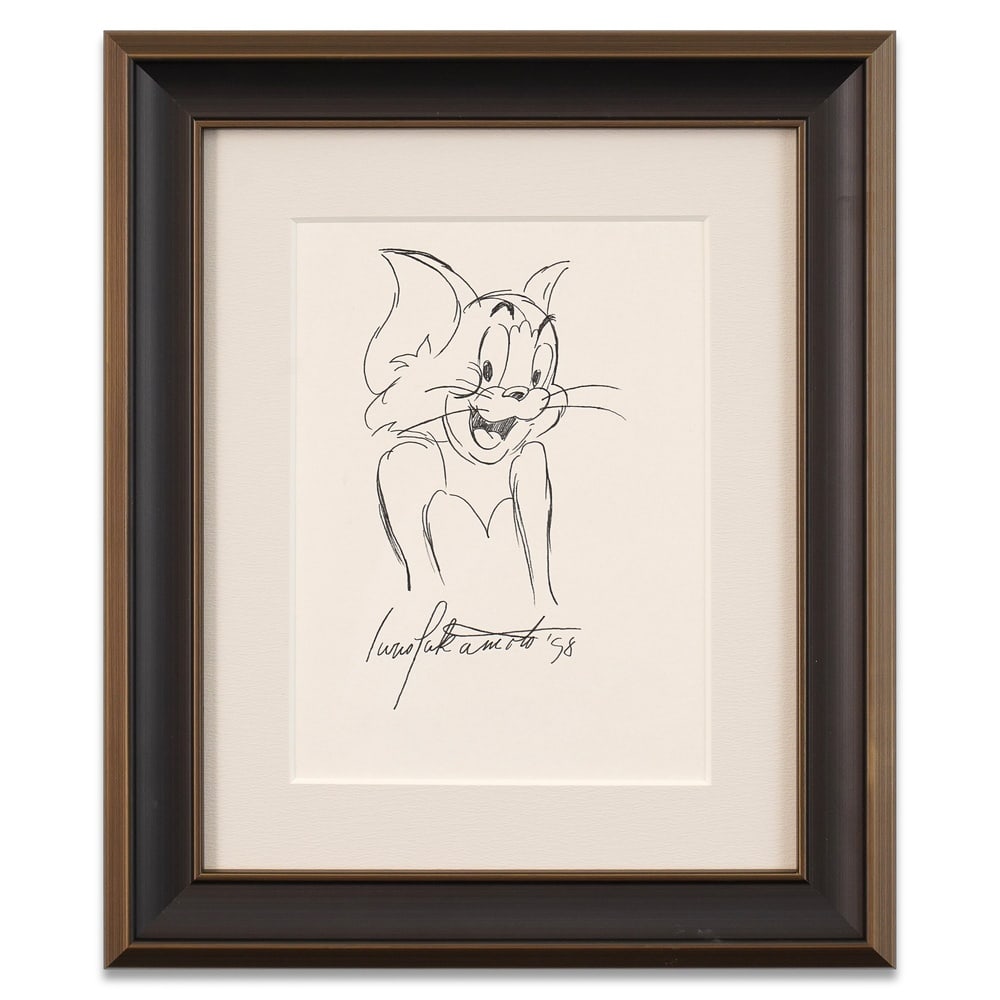 IWAO TAKAMOTO SIGNED TOM CAT DRAWING: Image Dimensions: 10 3/4 x 7 7/8 in (27.4 x 20 cm) Framed Dimensions: 18 1/8 x 15 1/8 in (46 x 38.5 cm) Provenance and Authentication: According to the Letter of Authenticity (LOA) and Certificate of