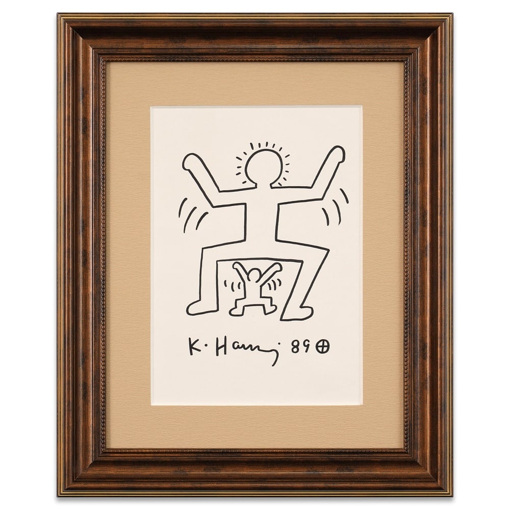 KEITH HARING SIGNED FIGURAL DRAWING: Image Dimensions: 11 1/2 x 8 in (29.3 x 20.4 cm) Framed Dimensions: 19 1/8 x 15 1/2 in (48.5 x 39.5 cm) Provenance and Authentication: According to the Letter of Authenticity (LOA) and Certificate of