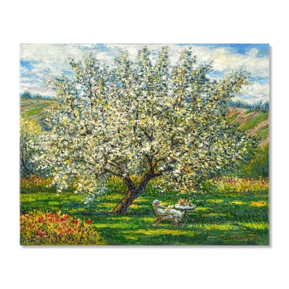 CLAUDE MONET (1840-1926), ATTRIBUTED TO, OIL ON CANVAS: Signed (lower right) Image Dimensions: 20 1/2 x 25 3/4 in (52 x 65 cm) This painting comes with COA. The composition is dominated by a flowering apple tree whose expansive canopy fills much of the