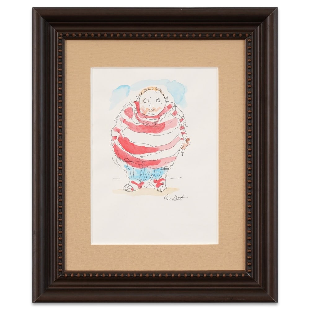 TIM BURTON SIGNED INK AND WATERCOLOR FIGURAL DRAWING: Image Dimensions: 11 3/8 x 8 1/8 in (28.8 x 20.5 cm) Framed Dimensions: 19 1/2 x 16 in (49.5 x 40.7 cm) Provenance and Authentication: According to the Letter of Authenticity (LOA) and Certificate of
