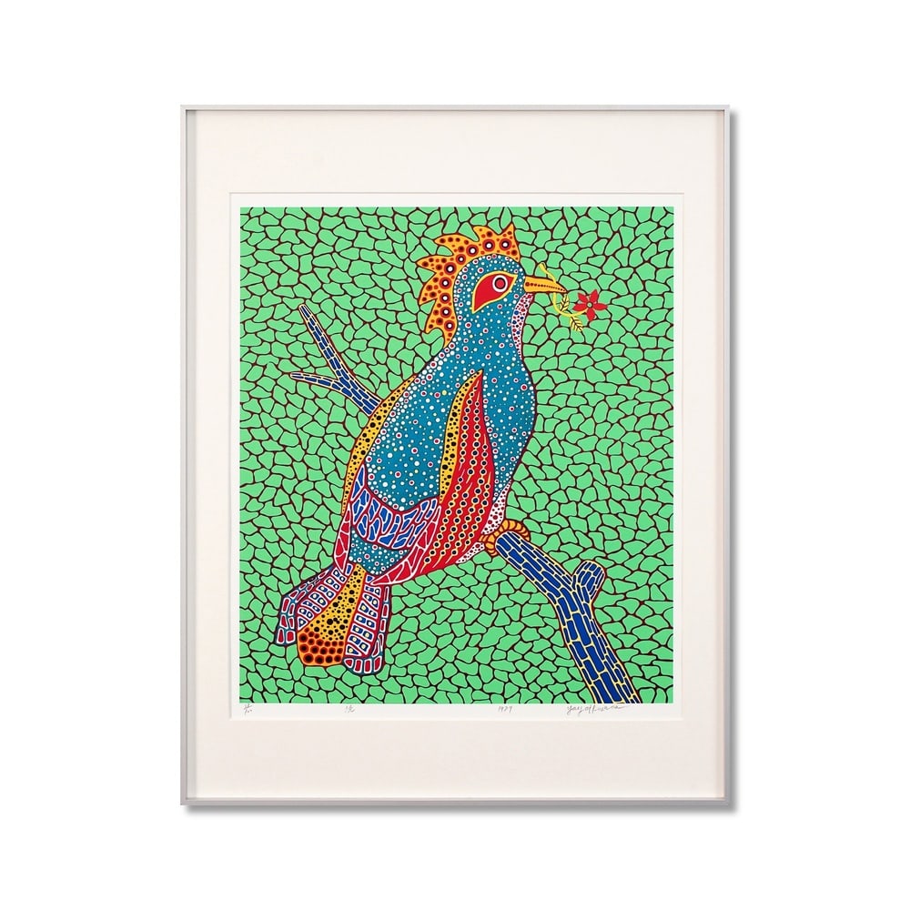 YAYOI KUSAMA (1929-2026), SILKSCREEN PRINT: Signed (lower right) Image Dimensions: 22 x 18 3/4 in (56 x 47.5 cm) Framed Dimensions: 29 3/8 x 22 5/8 in (74.5 x 57.5 cm) Yayoi Kusama (b. 1929) stands as one of the most iconic and influential fema