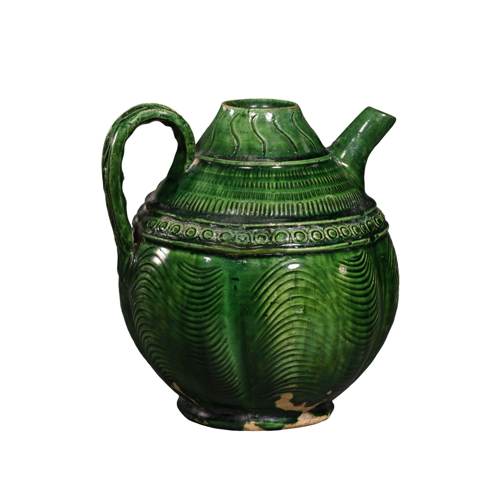 Five?Dynasties Green?Glazed Carved Melon?Shaped Ewer (1 of 8)