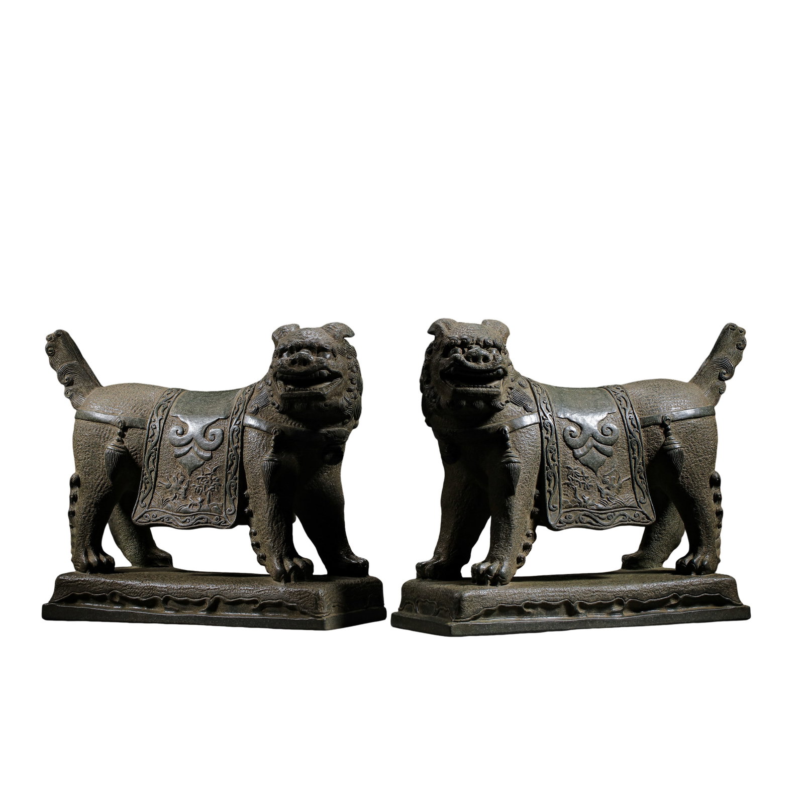 Ming Dynasty (15th–16th Century) Pair of Carved Bluestone Guardian Lions: Measurements: Each lion: L 31 cm, H 27 cm; total weight 11.2 kg; approximately L 12.2 in, H 10.6 in; Ming Dynasty, 15th–16th Century?Condition & Provenance: Overall in good condition with natural su