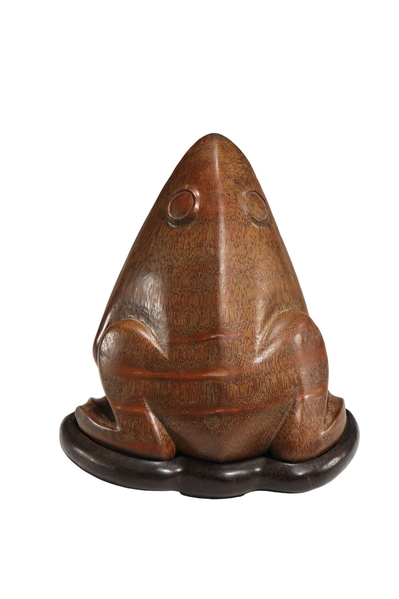 Qing Dynasty (18th Century) Bamboo Root Carved Frog-Shaped Incense Burner with Original Hardwood: Dimensions: Height 16.5cm (6.50in), Width 16cm (6.30in), Weight 455g, circa 18th Century?Condition & Provenance: Well preserved with a natural aged patina, showing the original texture and surface cha