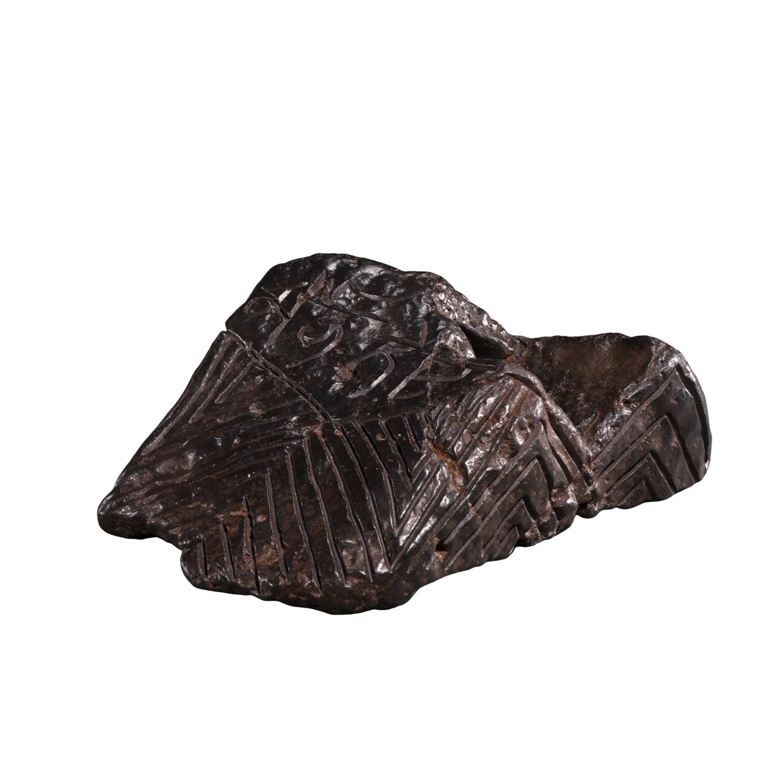 Song Dynasty (10th–13th Century) Ancient Stone Mountain Form Scholar’s Rock with Inscribed Sutra: Dimensions: Length 18 cm (7.1 in), Height 7 cm (2.8 in), Weight 4188 g (9.2 lb), Circa 10th–13th Century?Condition & Provenance: Well preserved overall, with the original stone surface, natural weat