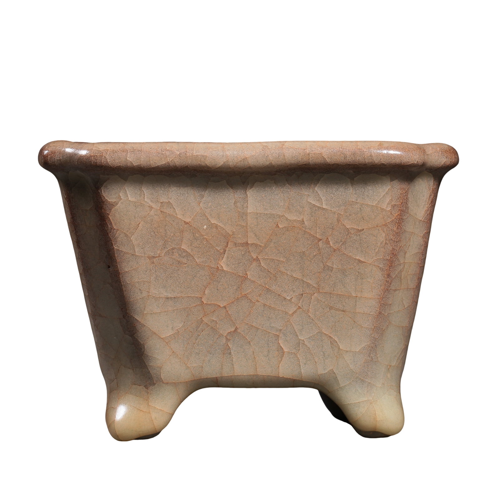 Yongzheng Period, Qing Dynasty (18th Century) Ge-Type Glazed Square Brush Washer with Rounded: Dimensions: Mouth Diameter 13.2 cm (5.2 in), Height 9 cm (3.5 in), 18th Century?Condition & Provenance: The washer is preserved in good overall condition with a complete form. The surface displays nat