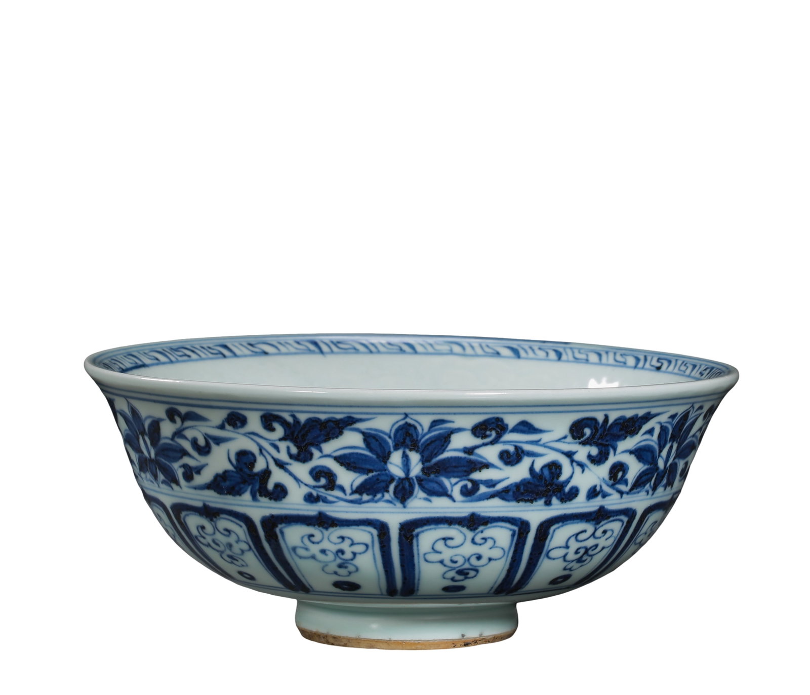 Yuan Dynasty (14th Century) Large Blue and White Bowl with Floral Scrolls and Figure Decoration: Dimensions: Mouth Diameter 19.8 cm (7.8 in), Height 14 cm (5.5 in), 14th Century?Condition & Provenance: The bowl is preserved in good overall condition with a substantial porcelain body, naturally ag