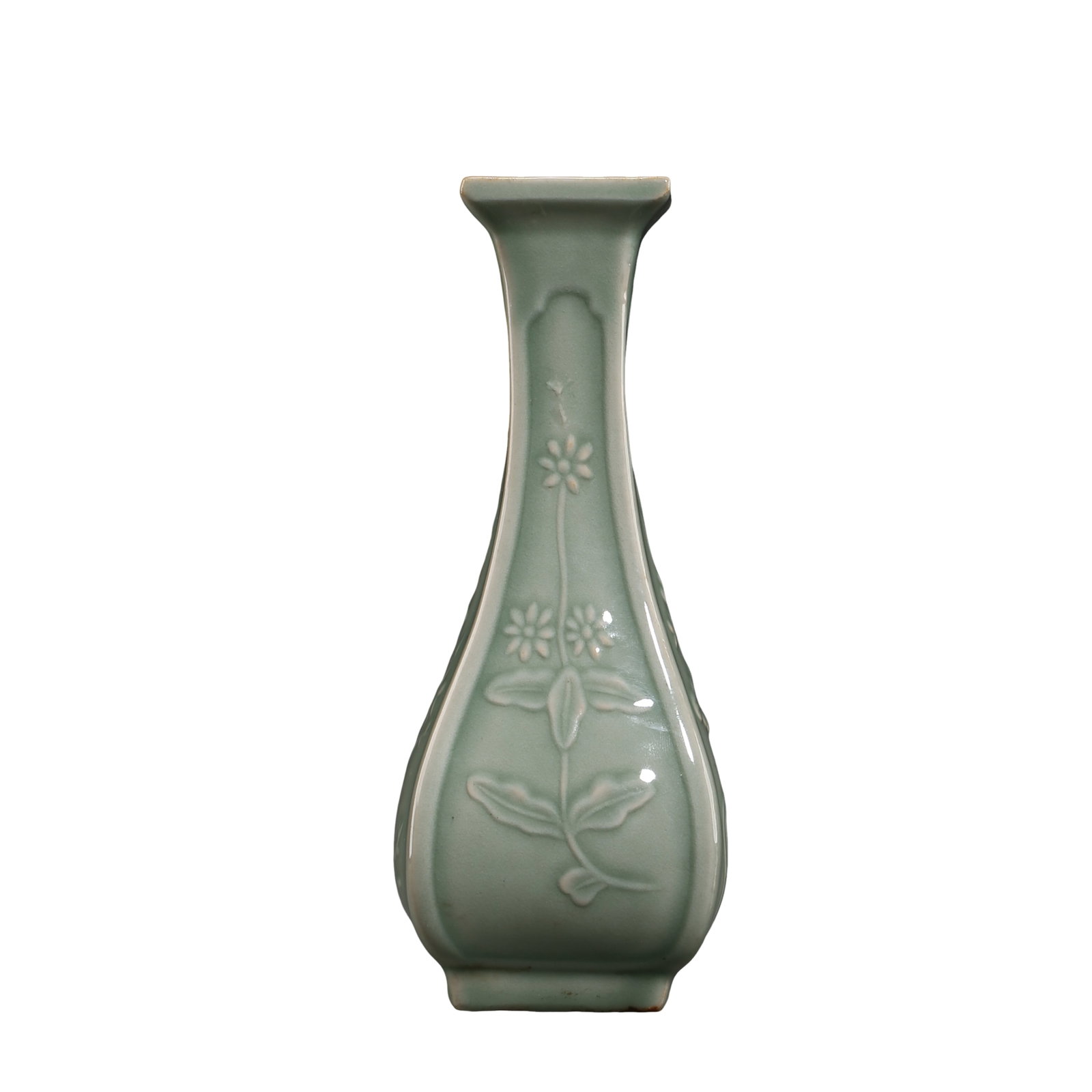 Southern Song Dynasty (12thâ€“13th Century) Longquan Celadon Square Vase with Molded Floral (1 of 11)
