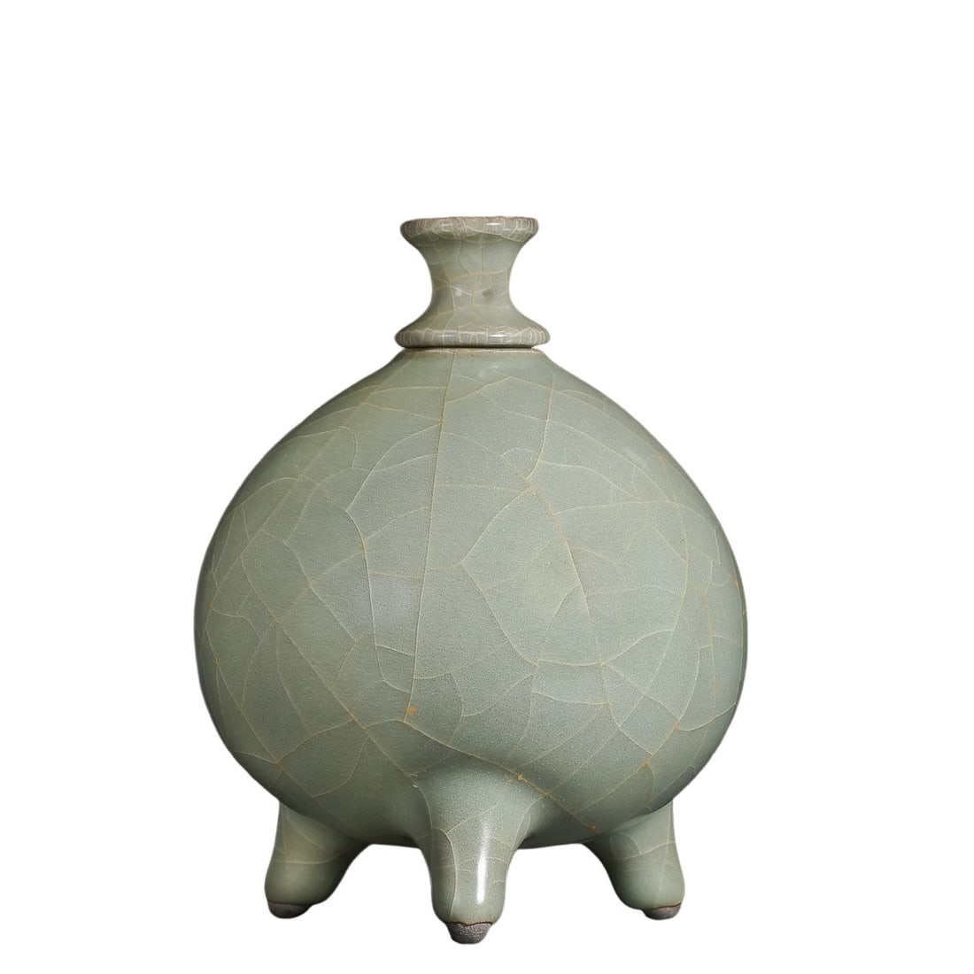 Goryeo Dynasty Celadon Three-Legged Covered Hu-Form Incense Vessel: Dimensions: Body Diameter 9.3 cm (3.66 in), Overall Height 12.3 cm (4.84 in), 12th–13th Century.Condition & Provenance: Excellent overall condition. Complete with its original fitted cover. Free of 