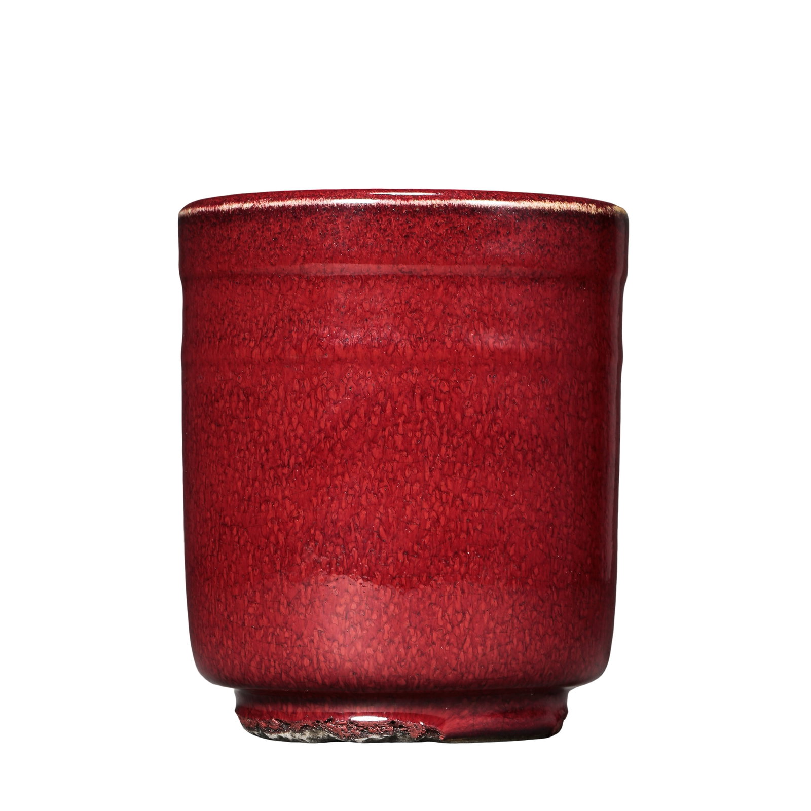 Mid-Qing Dynasty FlambÃ© Red-Glazed Cylindrical Incense Burner: Dimensions: Mouth Diameter 11.5 cm (4.53 in), Height 13.5 cm (5.31 in), 18th Century.Condition & Provenance: Excellent overall condition. Free of cracks, chips, and restoration. The flambé copper-red
