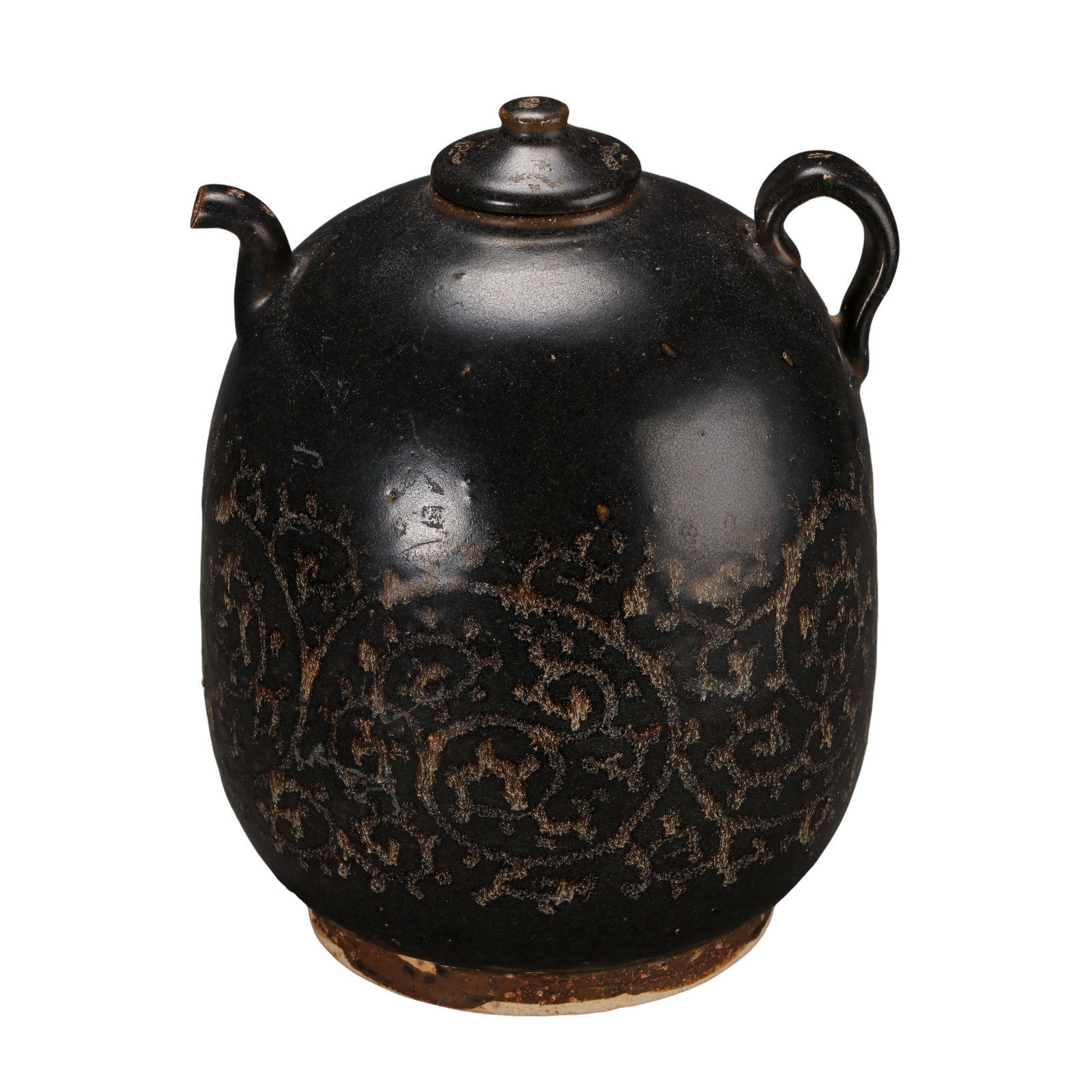Song Dynasty (960–1279) Jizhou Kiln Black-Glazed Splash Decorated Ewer with Floral Scroll Design (1 of 8)