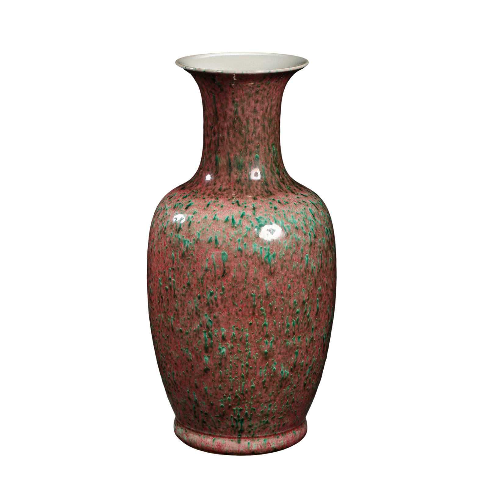 Kangxi Period Qing Dynasty Peachbloom Red and Green Splashed Glazed Bottle with â€œDa Qing Kangxi: Dimensions: Height 41 cm (16.1 in / 1.35 ft), Rim Diameter 14 cm (5.5 in / 0.46 ft), Late 17th–Early 18th CenturyCondition & Provenance: Condition: The vase remains in excellent overall condition wi