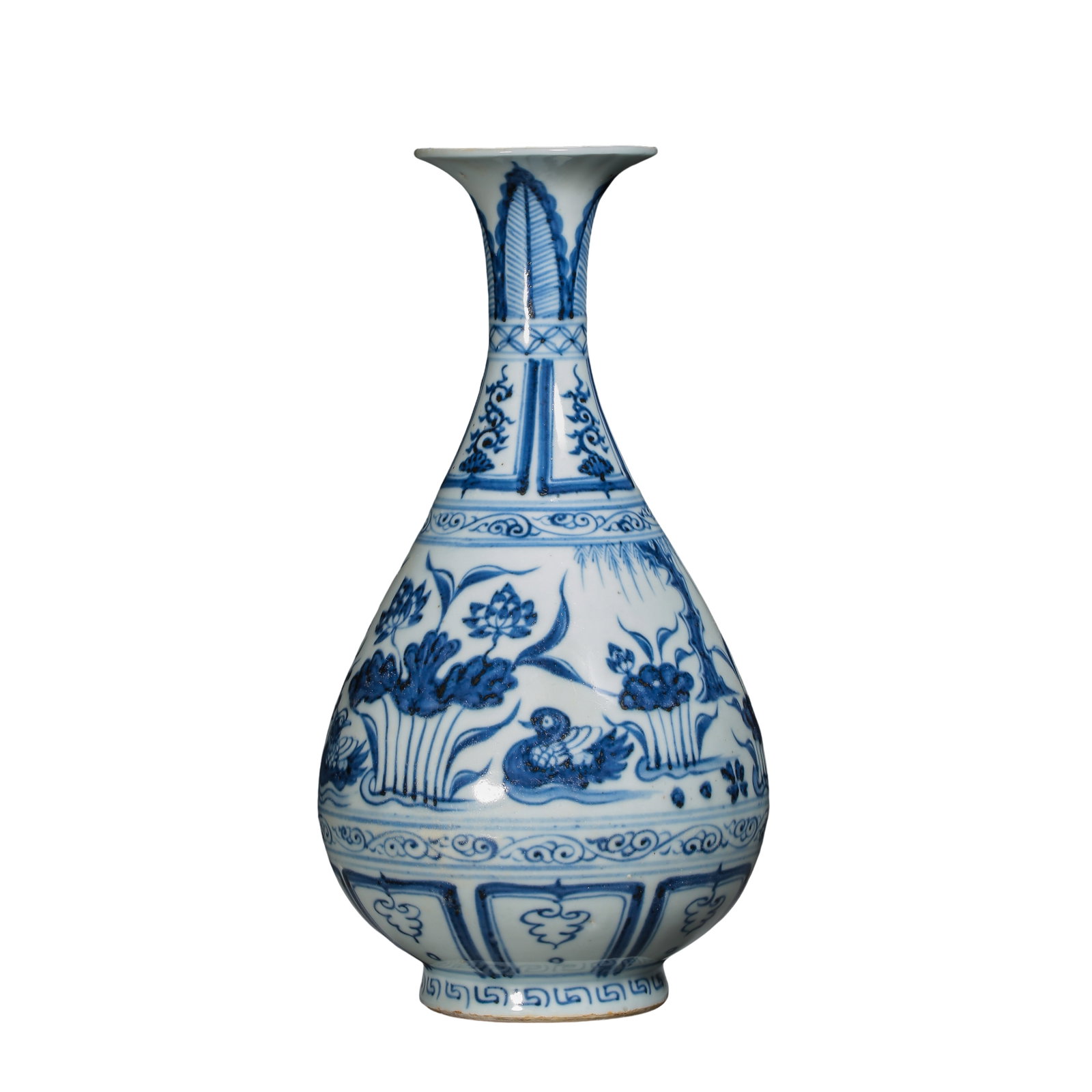 Yuan Dynasty (14th Century) Blue and White “Mandarin Ducks in Lotus Pond?? Yuhuchun Vase (1 of 8)