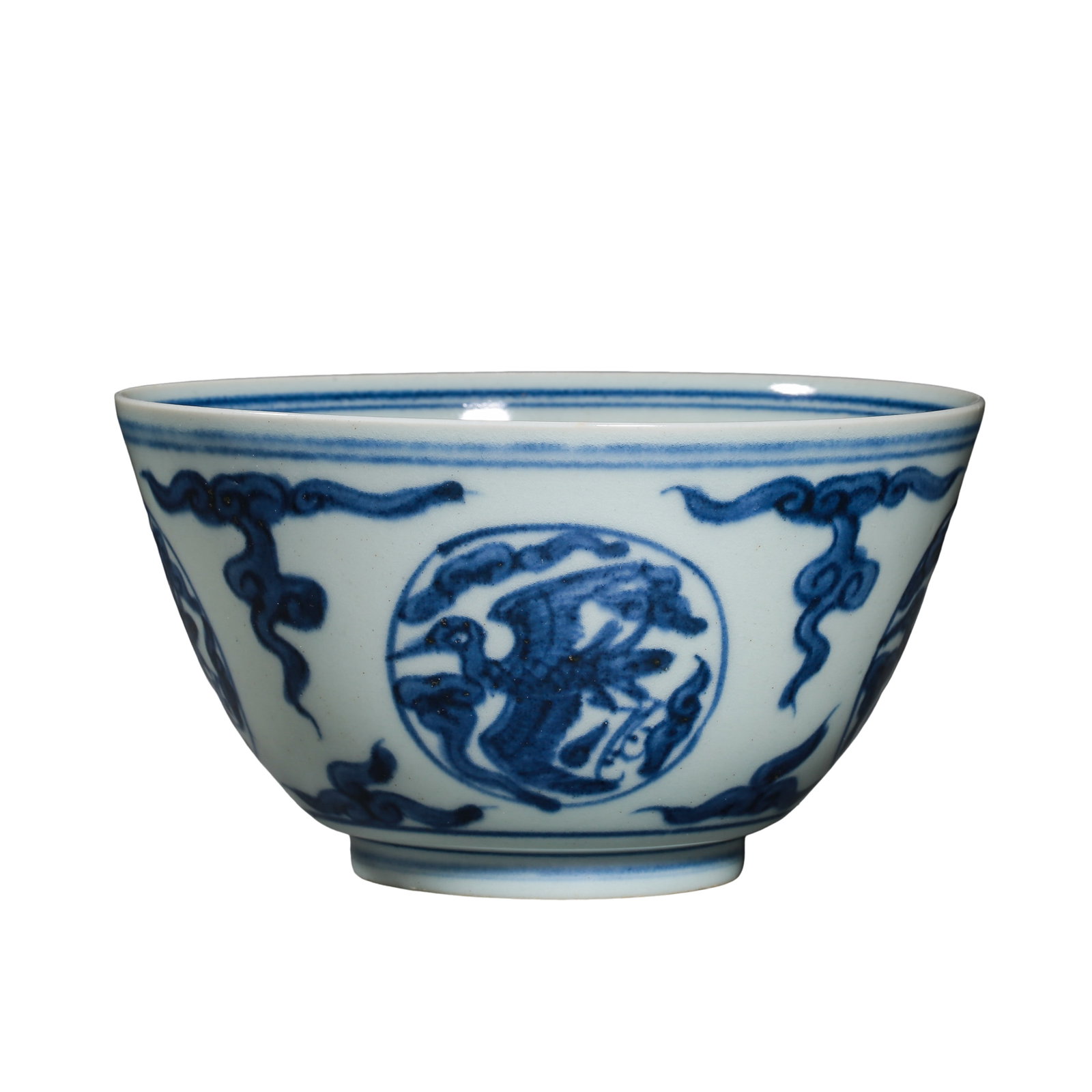 Ming Dynasty (15th Century) Blue and White Bowl with Crane Medallions and Auspicious Cloud Motifs (1 of 10)