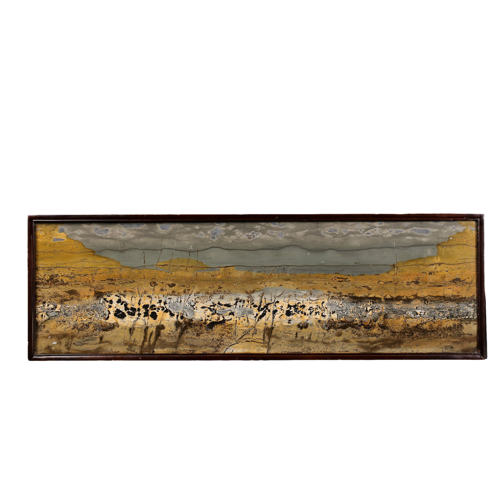 Contemporary Monumental Natural Landscape Stone Screen with Rosewood Frame: Dimensions: L 93.5 cm × W 30 cm, weight 20.75 kg; approximately 36.8 × 11.8 inches, weight 45.7 lb; 21st Centuryondition & Provenance: Good overall condition. The rosewood frame remains structurally