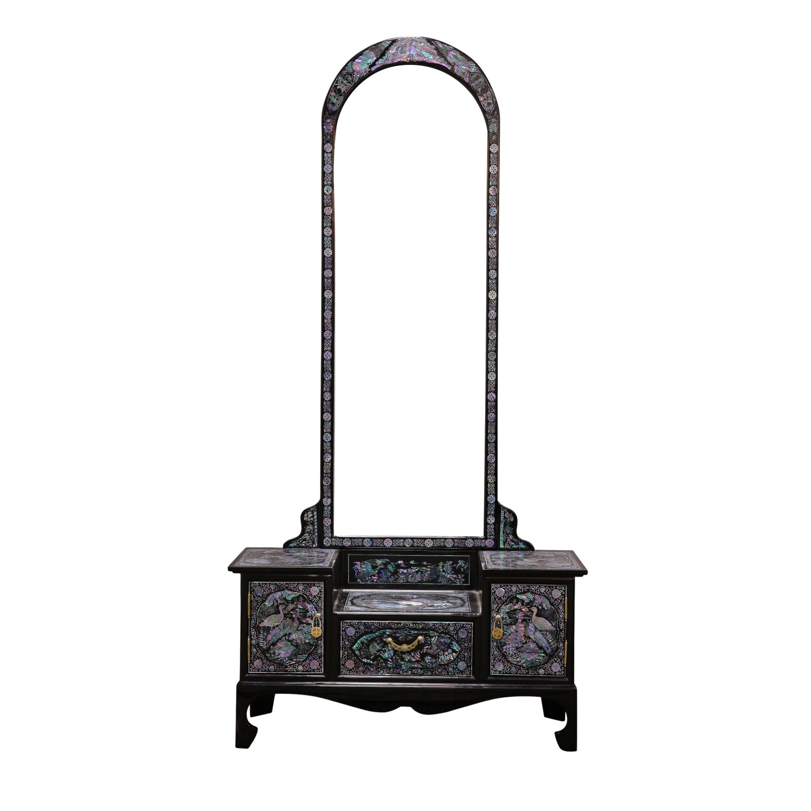 Late Qing Dynasty to Republican Period (late 19th–early 20th century) Black Lacquer Cabinet Mirror: Size: Height 120 cm (47.2 in / 1.57 ft), Width 59 cm (23.2 in / 1.94 ft), 19th–20th Century Chinese FurnitureCondition & Provenance: Overall well preserved with a rich aged lacquer surface, original