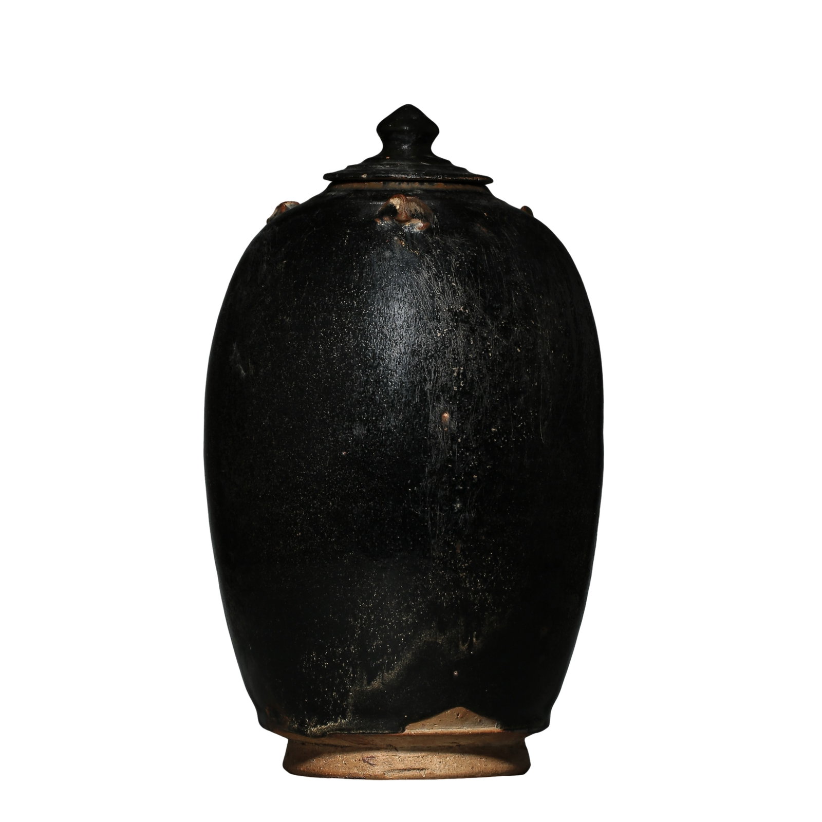 Song Dynasty (10th–13th Century) Black-Glazed Four-Loop Covered Jar with Olive-Shaped Body (1 of 10)